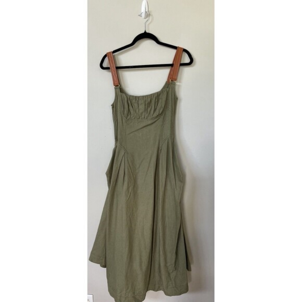 Anthropologie Midi Dress Linen Square Neck A Line Utility